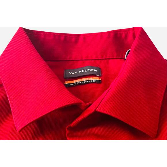 VAN HEUSEN LONG SLV BUTTON-UP DRESS SHIRT, MENS, XL - 17/17-1/2. (34-35), RED - Picture 2 of 11